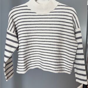 Madewell Cream and Gray Striped Turtleneck Sweater